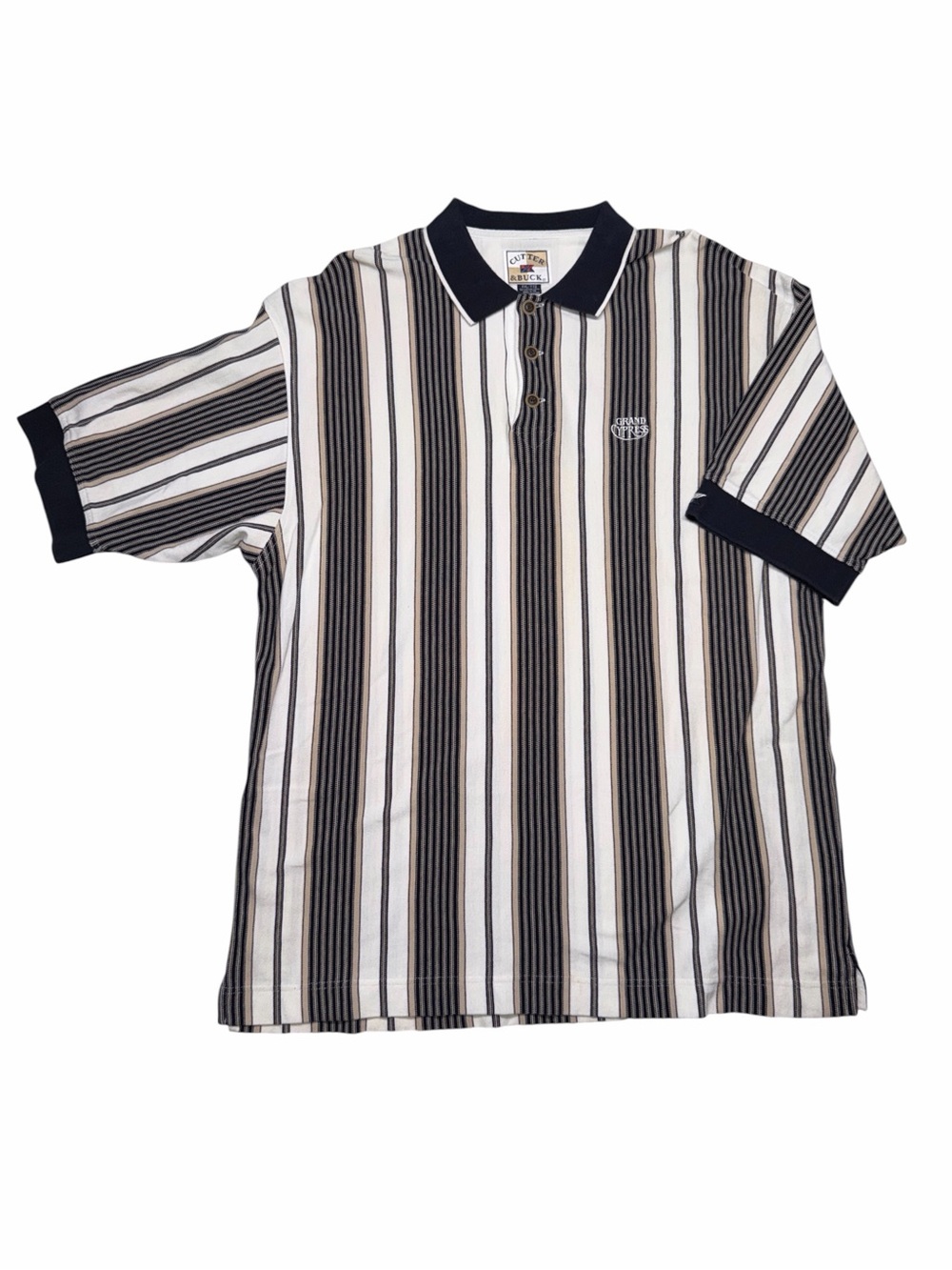 Vintage 90s Cutter & Buck Grand Cypress Golf Polo Mens XXL Blue & Gold Striped